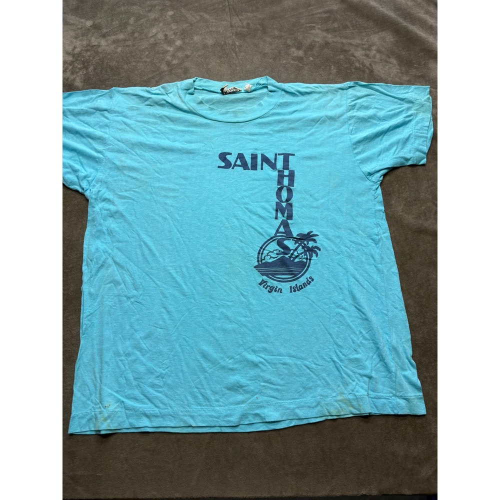 Vintage Saint Thomas Virgin Islands Graphic T Shirt Mens‎ Blue Double Bull